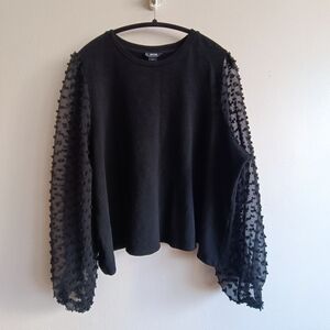 Maeve By Anthropologie Black Knit Top Sheer Polka Dot Sleeve Size 3X